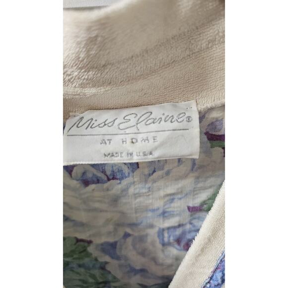 VTG MISS ELAINE Blue Floral ROBE Housecoat Dress Snap Front Terry Collar Med Lrg - Picture 3 of 4